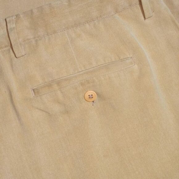 Bugatchi VTG Golden Khaki Silk & Linen Pleated Front Cuffed Trousers Size 40X32 - Picture 6 of 10